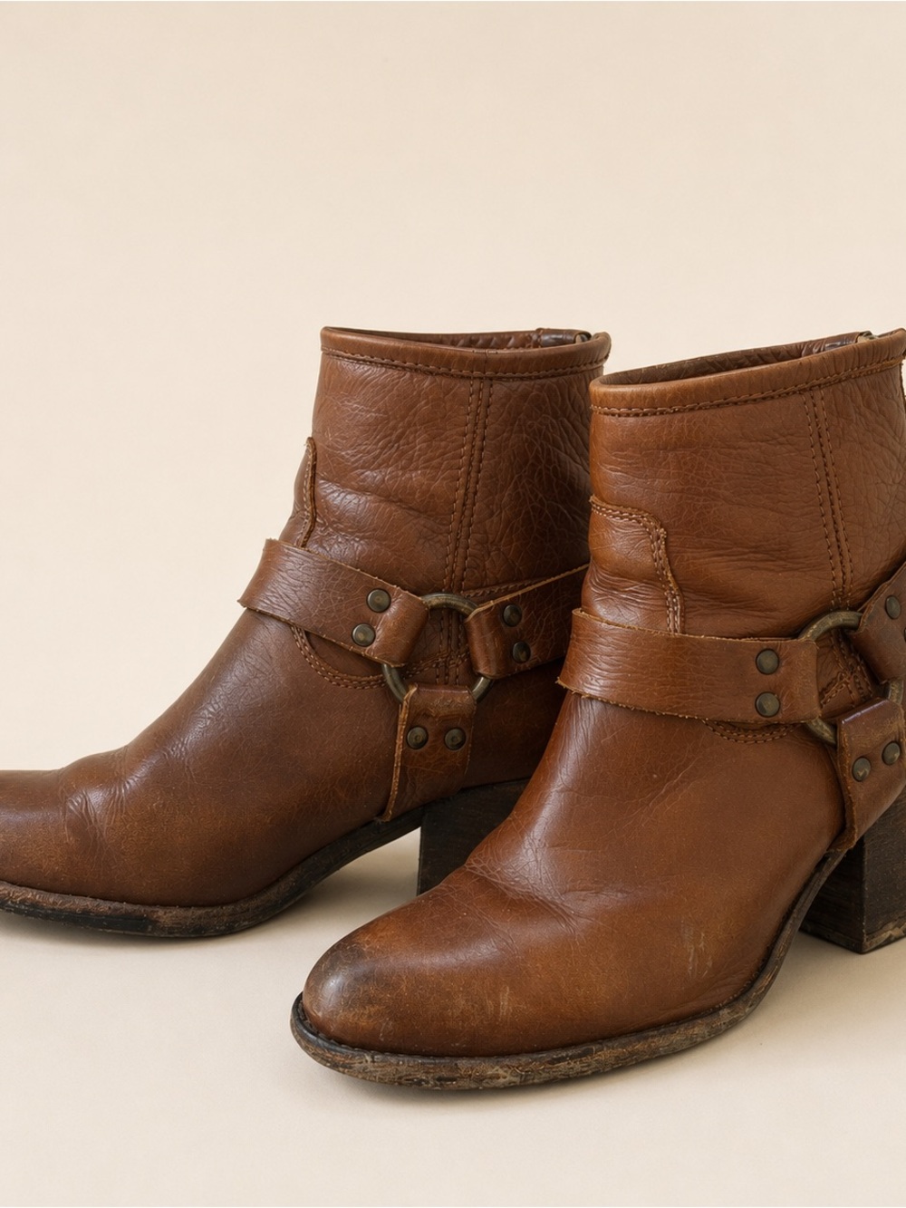 Frye Women's Brown Leather Ankle Boots - Classic Harness Style